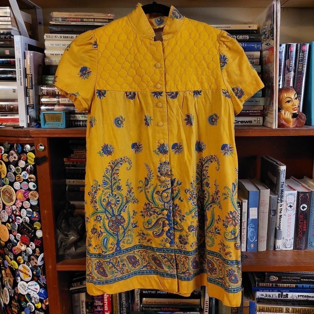 Vintage Young Innocent by Arpeja Yellow Floral Quilted Babydoll Top 60s 70s S
